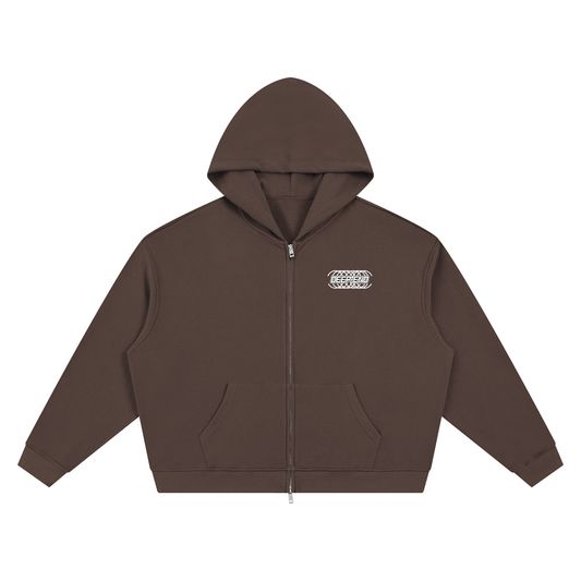 Smoked truffle  Waffle Boxy Full Zip Hoodie